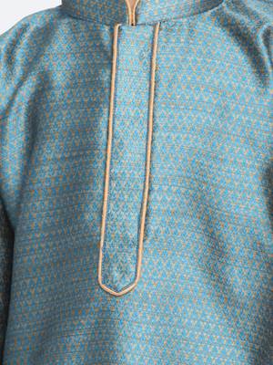  Azure And Rose Gold Silk Blend Kurta Pyjama Set 3