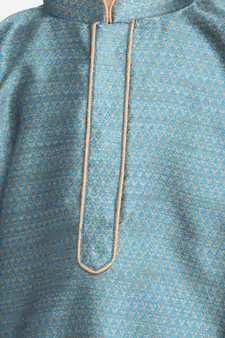  Azure And Rose Gold Silk Blend Kurta Pyjama Set