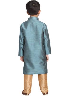  Azure And Rose Gold Silk Blend Kurta Pyjama Set 4