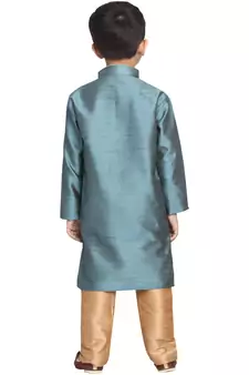  Azure And Rose Gold Silk Blend Kurta Pyjama Set