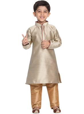  Beige And Rose Gold Silk Blend Kurta Pyjama Set 1