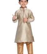  Beige And Rose Gold Silk Blend Kurta Pyjama Set