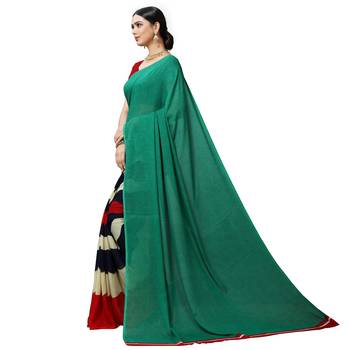 Green printed georgette saree with blouse 2
