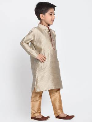  Beige And Rose Gold Silk Blend Kurta Pyjama Set 2