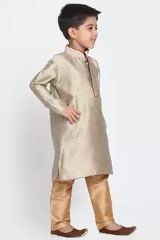  Beige And Rose Gold Silk Blend Kurta Pyjama Set