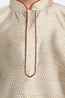  Beige And Rose Gold Silk Blend Kurta Pyjama Set