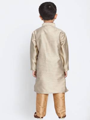  Beige And Rose Gold Silk Blend Kurta Pyjama Set 4