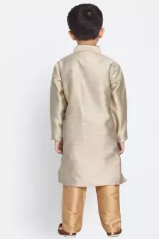  Beige And Rose Gold Silk Blend Kurta Pyjama Set