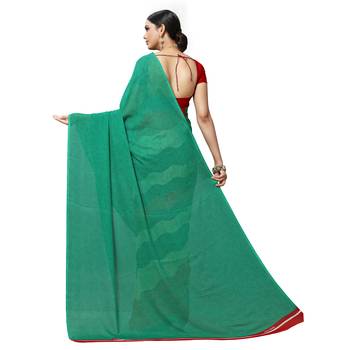 Green printed georgette saree with blouse 3