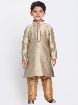  Beige And Rose Gold Silk Blend Kurta Pyjama Set 5