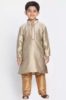  Beige And Rose Gold Silk Blend Kurta Pyjama Set