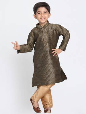  Black And Rose Gold Silk Blend Kurta Pyjama Set 1