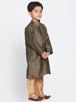  Black And Rose Gold Silk Blend Kurta Pyjama Set 2