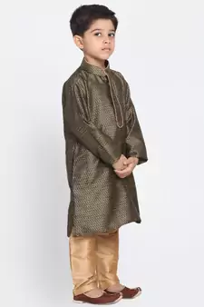  Black And Rose Gold Silk Blend Kurta Pyjama Set
