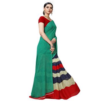 Green printed georgette saree with blouse 4