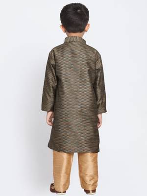  Black And Rose Gold Silk Blend Kurta Pyjama Set 4