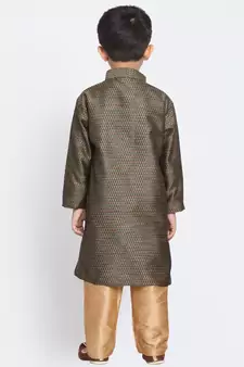  Black And Rose Gold Silk Blend Kurta Pyjama Set