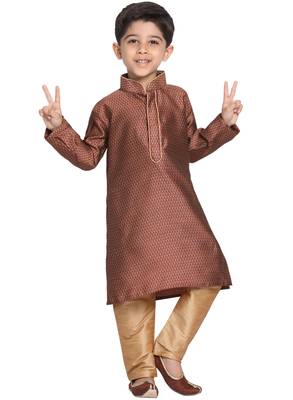  Maroon And Rose Gold Silk Blend Kurta Pyjama Set 1
