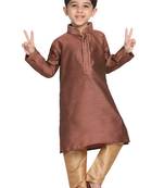  Maroon And Rose Gold Silk Blend Kurta Pyjama Set