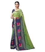 Parrot green printed georgette saree with blouse