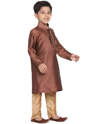  Maroon And Rose Gold Silk Blend Kurta Pyjama Set 2