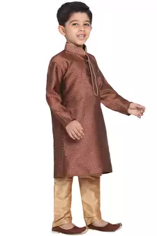  Maroon And Rose Gold Silk Blend Kurta Pyjama Set