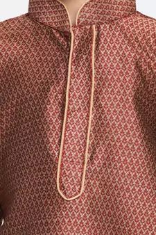  Maroon And Rose Gold Silk Blend Kurta Pyjama Set