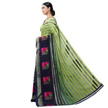 Parrot green printed georgette saree with blouse 2