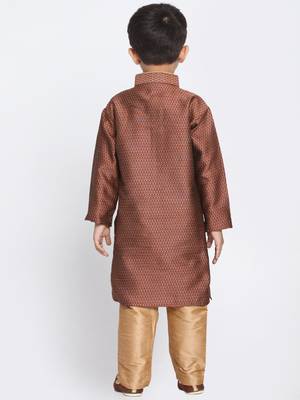 Maroon And Rose Gold Silk Blend Kurta Pyjama Set 4