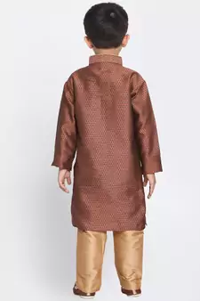 Maroon And Rose Gold Silk Blend Kurta Pyjama Set