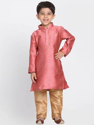  Bubble Gum Pink And Rose Gold Silk Blend Kurta Pyjama Set 1