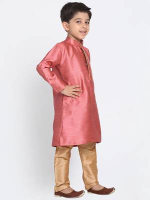  Bubble Gum Pink And Rose Gold Silk Blend Kurta Pyjama Set 2