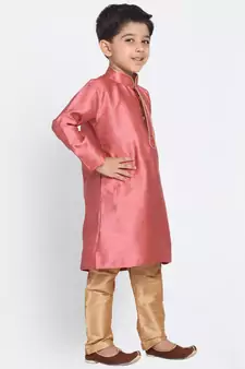  Bubble Gum Pink And Rose Gold Silk Blend Kurta Pyjama Set