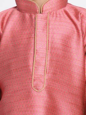  Bubble Gum Pink And Rose Gold Silk Blend Kurta Pyjama Set 3