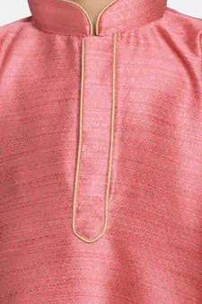  Bubble Gum Pink And Rose Gold Silk Blend Kurta Pyjama Set