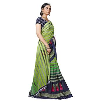 Parrot green printed georgette saree with blouse 4