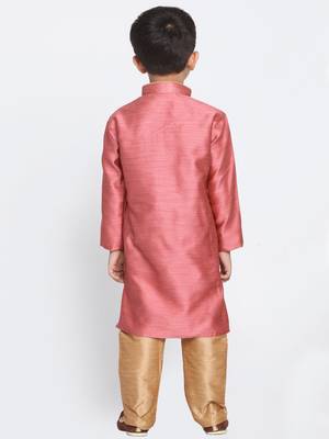  Bubble Gum Pink And Rose Gold Silk Blend Kurta Pyjama Set 4
