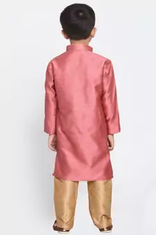  Bubble Gum Pink And Rose Gold Silk Blend Kurta Pyjama Set