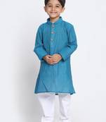 Blue Printed Cotton Boys-Kurta-Pyjama