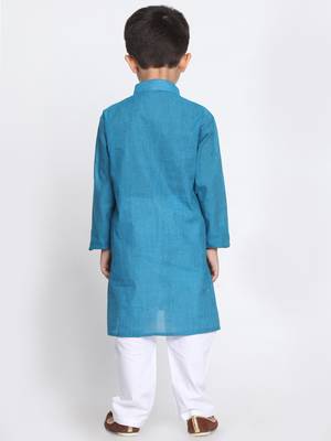 Blue Printed Cotton Boys-Kurta-Pyjama 4