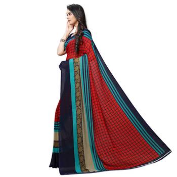 Red printed georgette saree with blouse 2