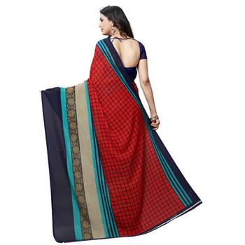Red printed georgette saree with blouse 3