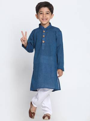  Midnight Blue And White Pure Cotton Kurta Pyjama Set 1