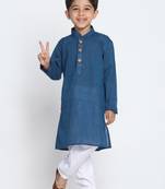  Midnight Blue And White Pure Cotton Kurta Pyjama Set