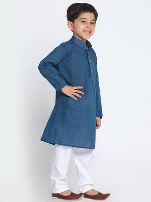  Midnight Blue And White Pure Cotton Kurta Pyjama Set 2