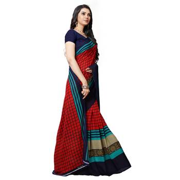 Red printed georgette saree with blouse 4