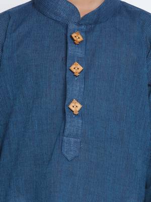  Midnight Blue And White Pure Cotton Kurta Pyjama Set 3