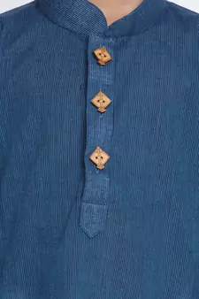  Midnight Blue And White Pure Cotton Kurta Pyjama Set