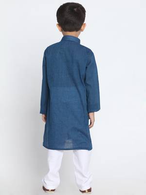  Midnight Blue And White Pure Cotton Kurta Pyjama Set 4