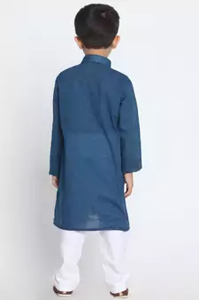  Midnight Blue And White Pure Cotton Kurta Pyjama Set